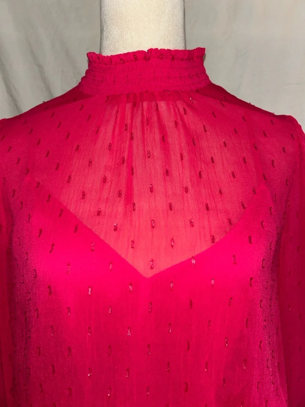 Express: Raspberry, Metallic, Sheer Blouse: Size Medium - Picture 6 of 13